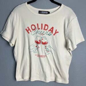 Girl Dangerous Holiday Cheers Off White Graphic Baby Tee Short Sleeve Top Size S